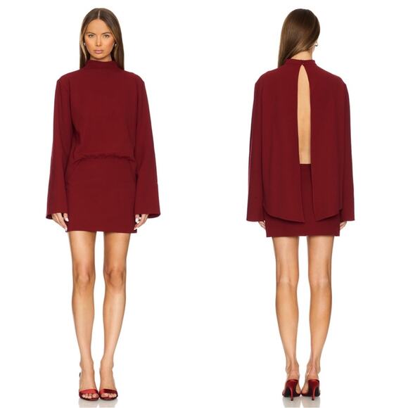 SER.O.YA Mave Long Sleeve Mock Neck Open Back Ruby Red Mini Dress Size Large - Picture 1 of 13